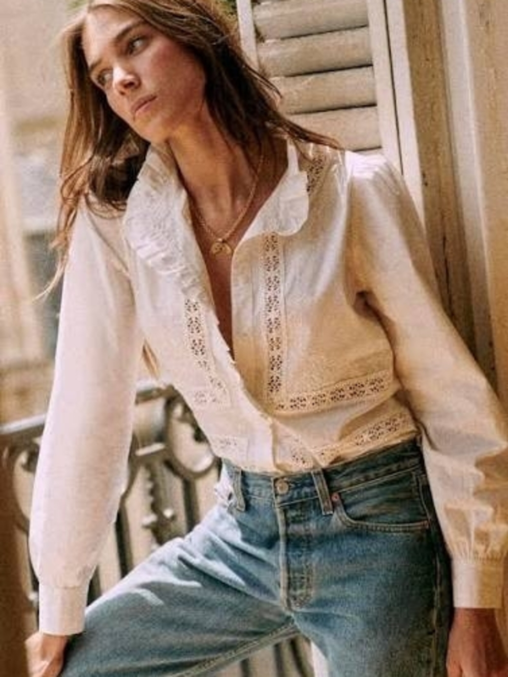 Sézane Ulysse White Embroidered Shirt